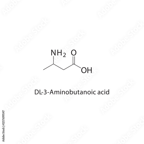 DL-3-Aminobutanoic acid skeletal structure.Amino acid compound schematic illustration. Simple diagram, chemical structure.