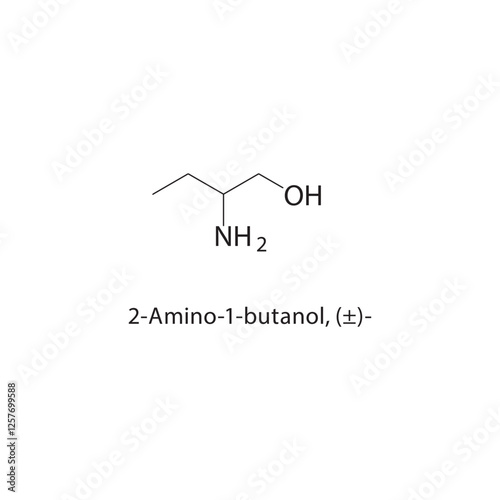 2-Amino-1-butanol, (±)- skeletal structure.Amino alcohol compound schematic illustration. Simple diagram, chemical structure. photo