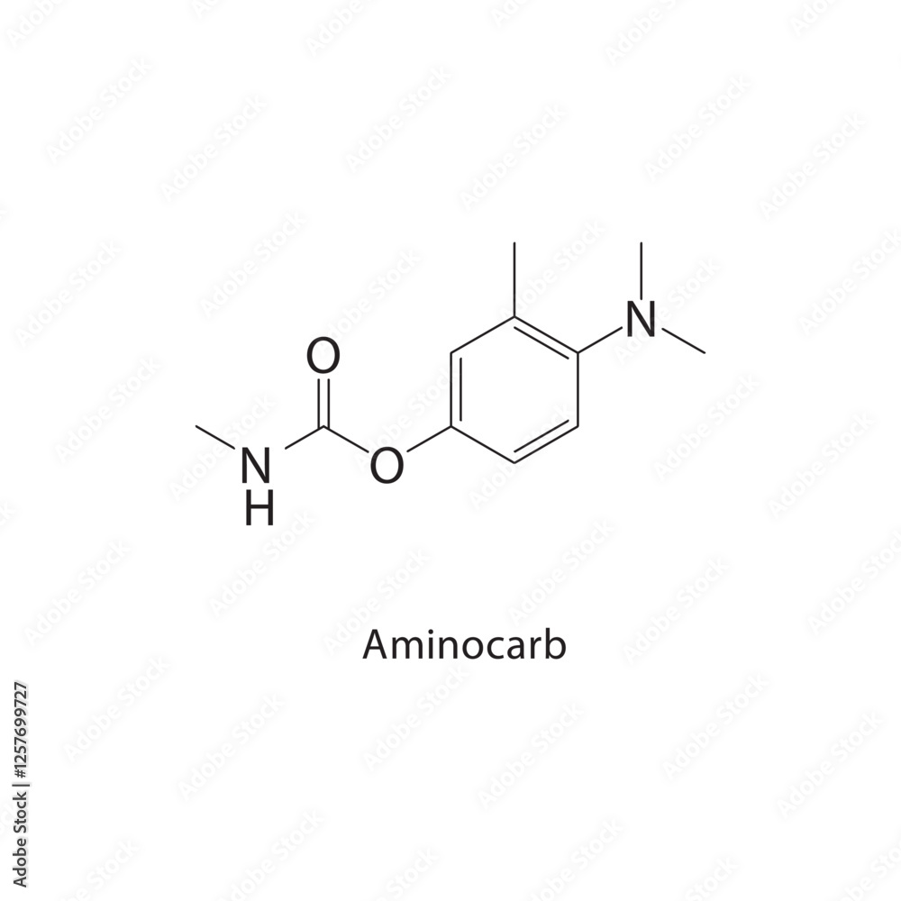 Aminocarb skeletal structure.Carbamate compound schematic illustration. Simple diagram, chemical structure. Aminocarb skeletal structure.Carbamate compound schematic illustration. Simple diagram, chemical structure.