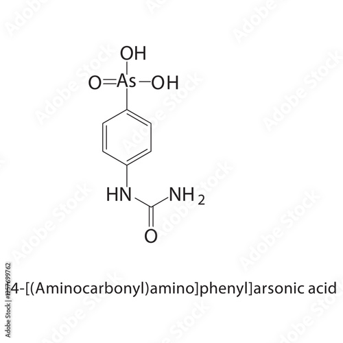 [4-[(Aminocarbonyl)amino]- phenyl]arsonic acid skeletal structure.Arsonic acid derivative compound schematic illustration. Simple diagram, chemical structure.