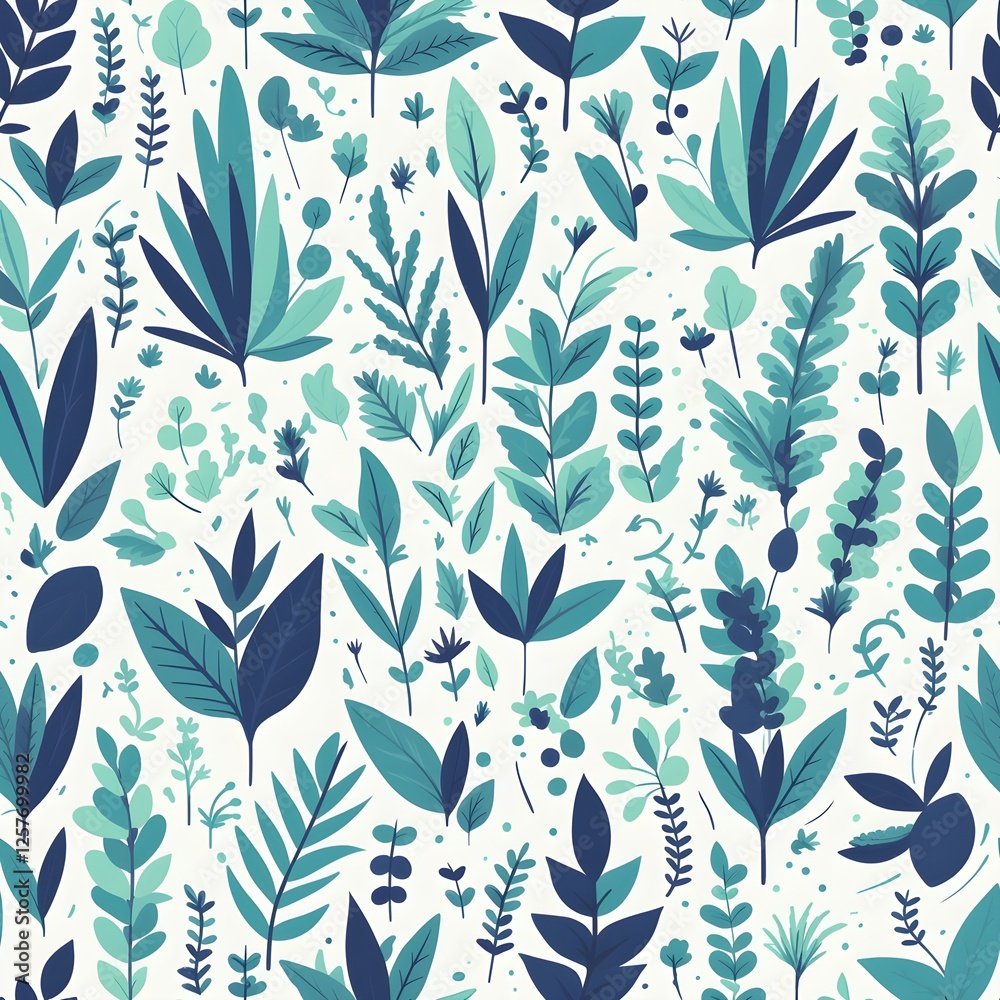 Seamless pattern of foliage in vibrant green and turquoise tones Seamless pattern of foliage in vibrant green and turquoise tones