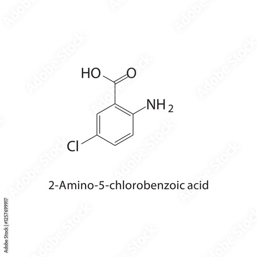 2-Amino-5-chlorobenzoic acid skeletal structure.Aromatic acid compound schematic illustration. Simple diagram, chemical structure.