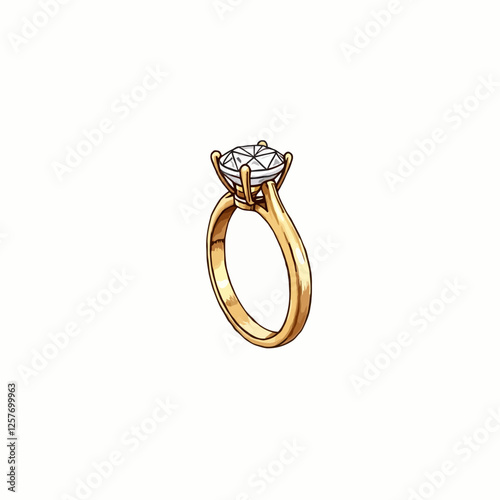 A luxurious vector illustration of a gold engagement ring with a sparkling diamond. A perfect representation of elegance, commitment, and luxury.