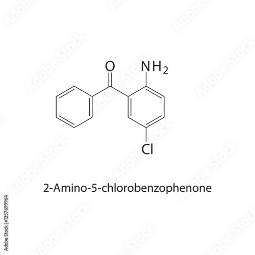 2-Amino-5-chlorobenzophenone skeletal structure.Benzophenone derivative compound schematic illustration. Simple diagram, chemical structure.