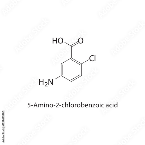 5-Amino-2-chlorobenzoic acid skeletal structure.Aromatic acid compound schematic illustration. Simple diagram, chemical structure.