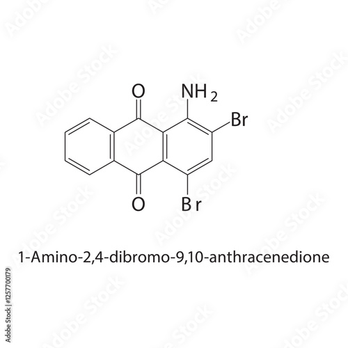 1-Amino-2,4-dibromo-9,10- anthracenedione skeletal structure.Anthraquinone compound schematic illustration. Simple diagram, chemical structure.
