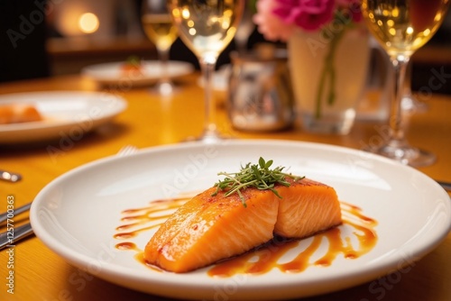 dining table set with salmon for special occasion