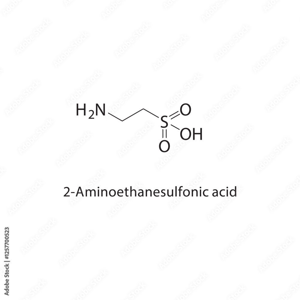 2-Aminoethanesulfonic acid skeletal structure.Sulfonic acid compound schematic illustration. Simple diagram, chemical structure. 2-Aminoethanesulfonic acid skeletal structure.Sulfonic acid compound schematic illustration. Simple diagram, chemical structure.
