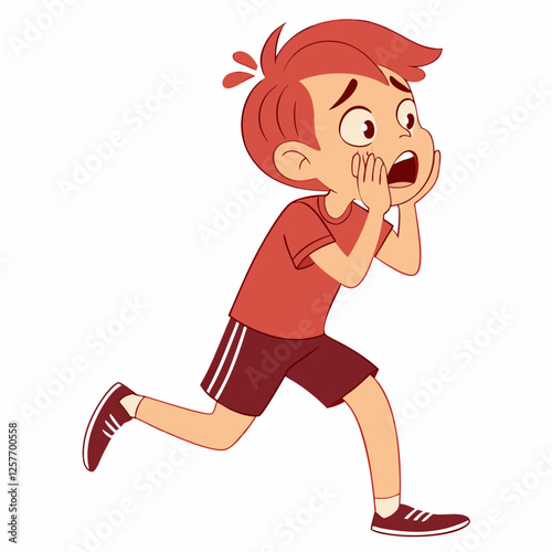 Astonished Boy Running in Shock Cartoon Illustration