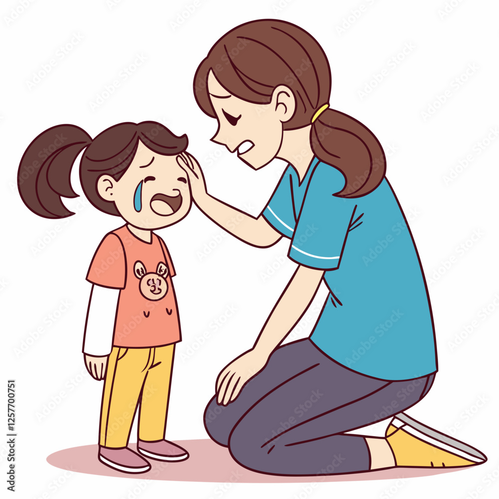 A Mother Comforting Her Crying Child Illustration A Mother Comforting Her Crying Child Illustration