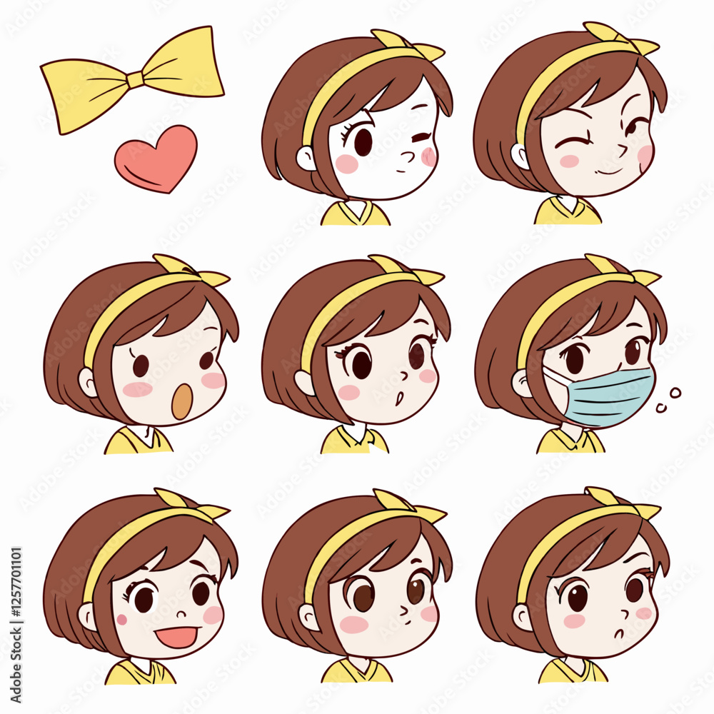 Adorable Girl's Expressions: A Collection of Cute Cartoon Faces Adorable Girl's Expressions: A Collection of Cute Cartoon Faces