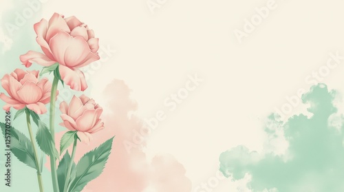 Soft Pink Roses Bloom Against a Pastel Background Creating a Serene Atmosphere