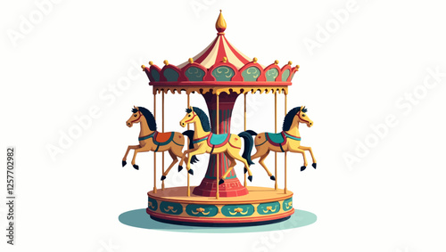 A colorful vector illustration of a classic carousel with ornate details and elegant horses, evoking nostalgia and amusement park joy.
