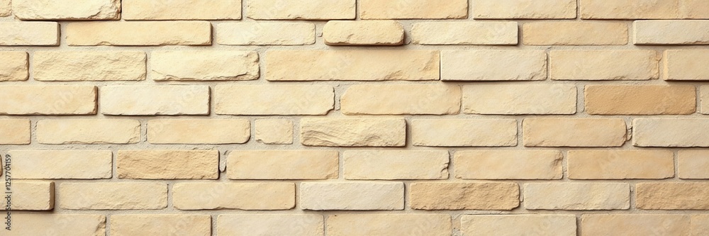 Obraz premium Beige stone brick wall, textured background Panoramic view , rustic, construction, white