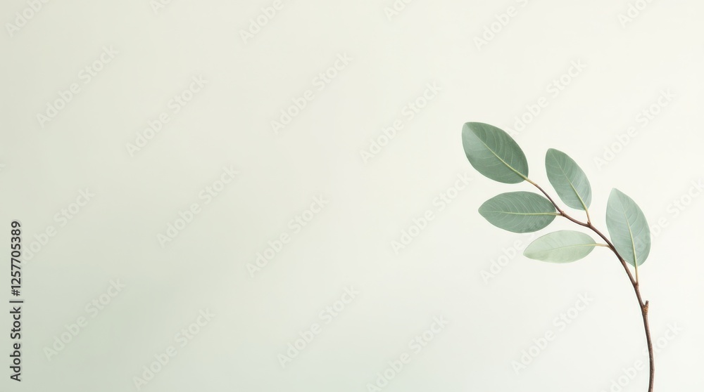 Fototapeta premium Eucalyptus Leaves Gracefully Arranged Against a Minimalist Light Background
