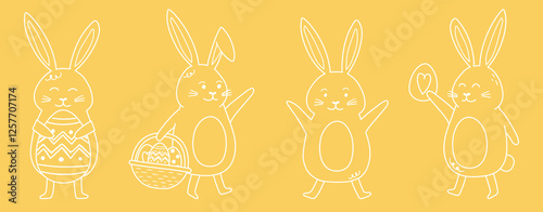 Cute hand drawn Easter bunny. Collection of icons in cartoon style. Doodle.  Vector illustration