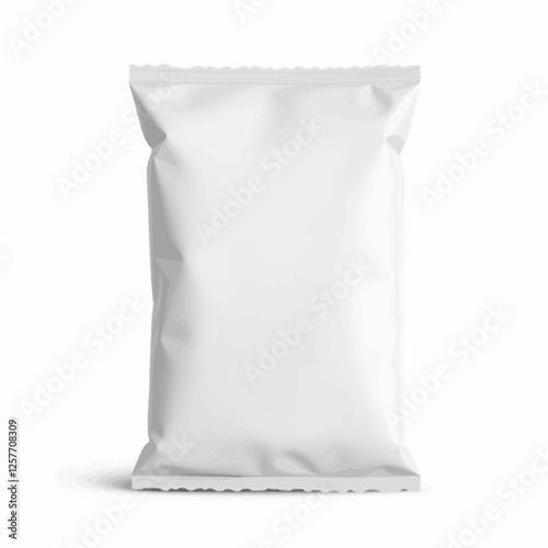 Realistic vector illustration of a blank white packaging pouch. Perfect for branding, product mockups, and food packaging design.
