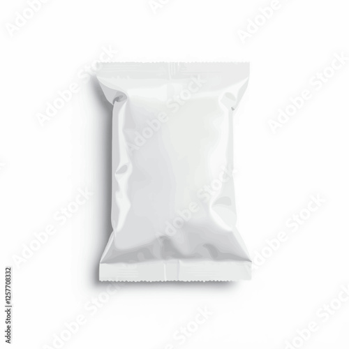 Realistic vector illustration of a blank white packaging pouch. Perfect for branding, product mockups, and food packaging design.