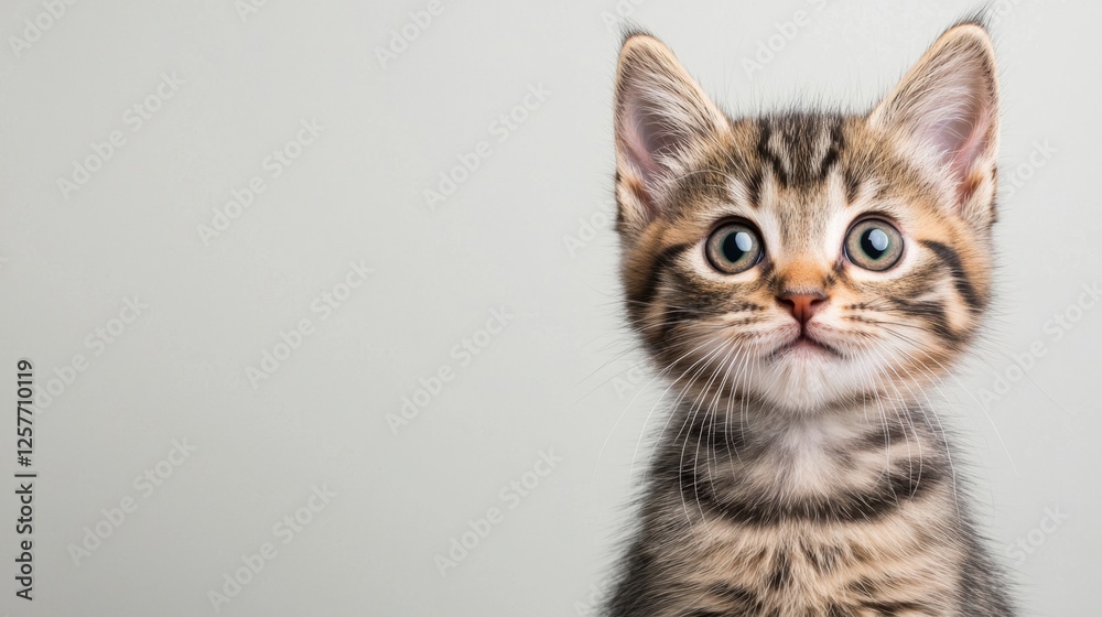 A small kitten with blue eyes looking up at the camera A small kitten with blue eyes looking up at the camera