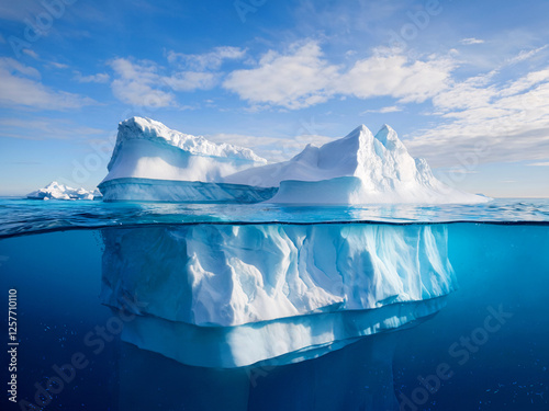 Majestic iceberg showcasing its visible tip above water and vast hidden mass below, demonstrating climate change photo