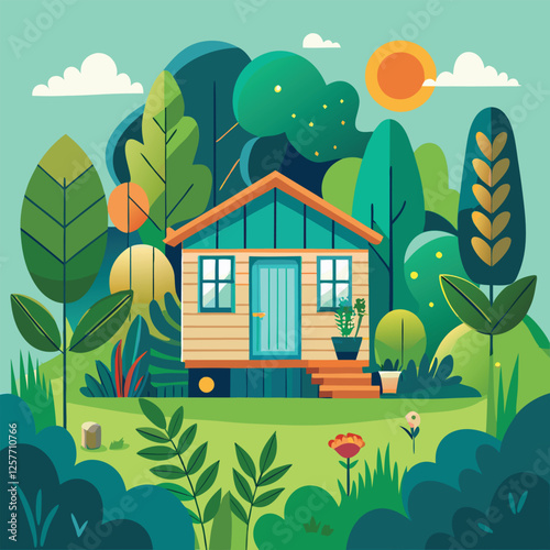 Eco-Friendly Tiny House: Sustainable Living in Lush Greenery home trees earth   