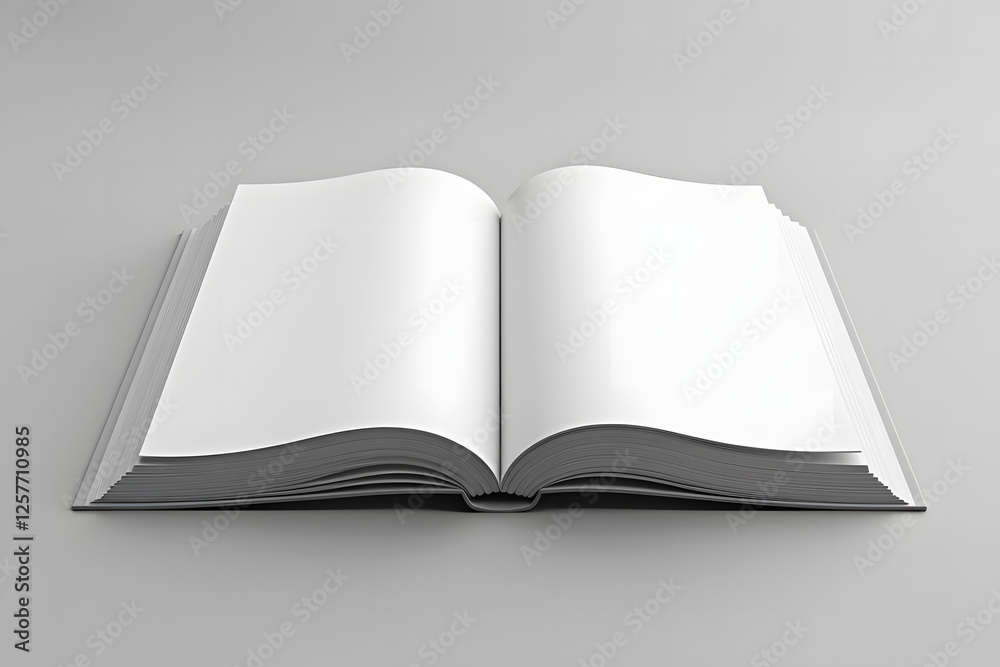 A 3D rendering of a softcover book, showcasing its empty curved pages, smooth cover. Mockups A 3D rendering of a softcover book, showcasing its empty curved pages, smooth cover. Mockups