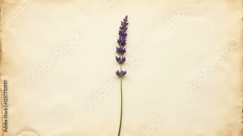 Lavendar Stem Resting on a Vintage Paper Surface Showcasing Its Delicate Beauty and Colors