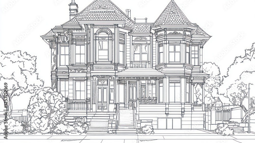 Victorian House Architectural Plan, Suburban Setting, Residential Design Victorian House Architectural Plan, Suburban Setting, Residential Design