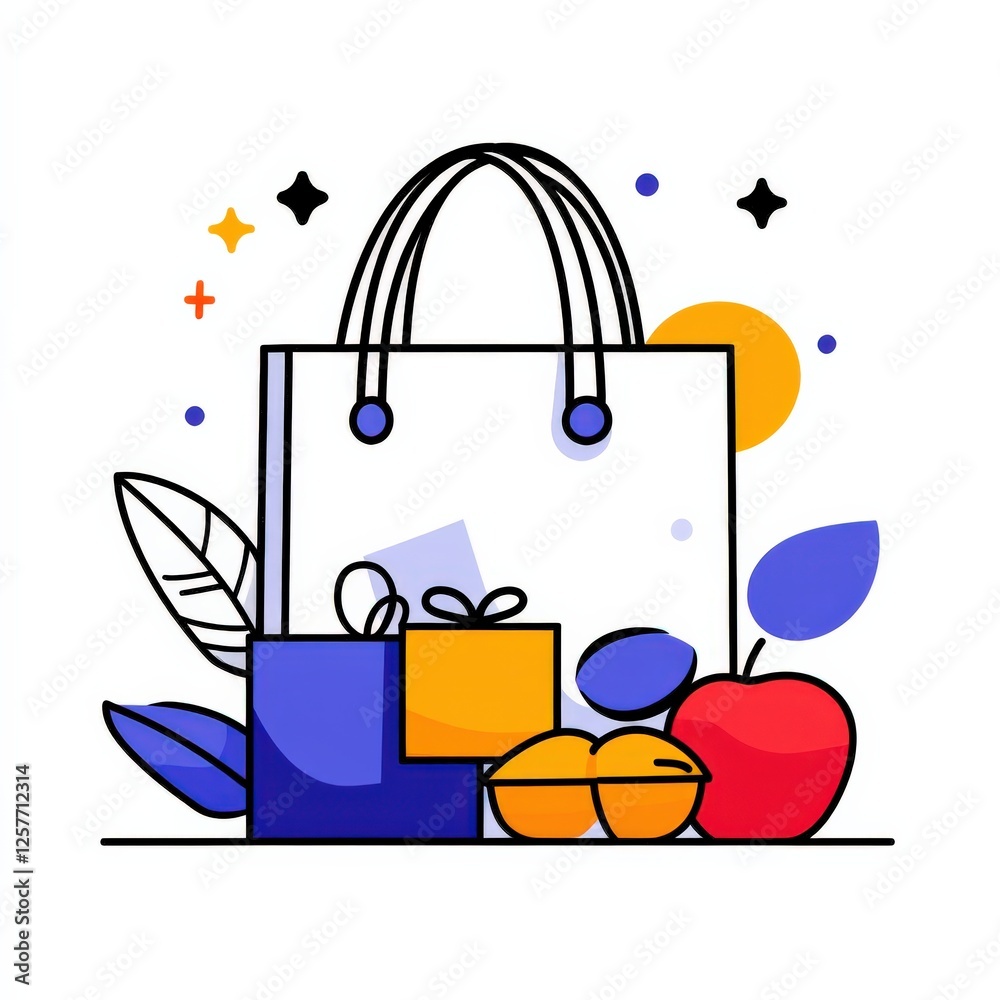 Fototapeta premium Shopping Bag with Gifts and Healthy Food