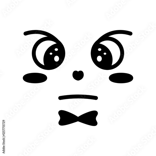 Angry expression. Face with frowning emotions. Stare, bow tie. Sketch. Vector illustration. Outline on isolated white background. Doodle style. Menacing grimace. Idea for web design.