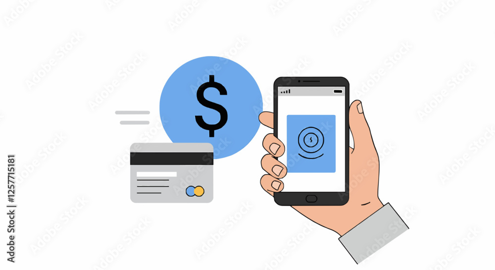 Mobile payment vector illustration, money transfer via smartphone, online banking Mobile payment vector illustration, money transfer via smartphone, online banking