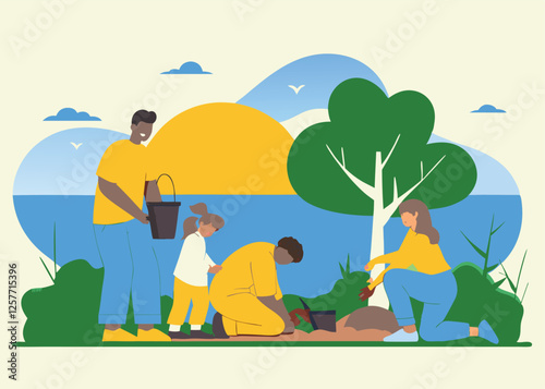 Earth Day: Volunteers Planting Mangroves for a Greener Future group ocean coast 