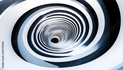 Abstract Swirling Spiral Architecture Design Modern Building Interior White and Black Concentric Circles Vortex Tunnel