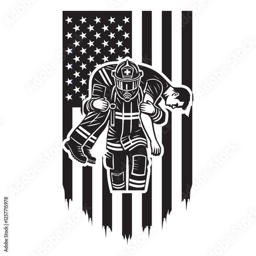 Fire department vector illustration, American Flag firefighter clipart Design
