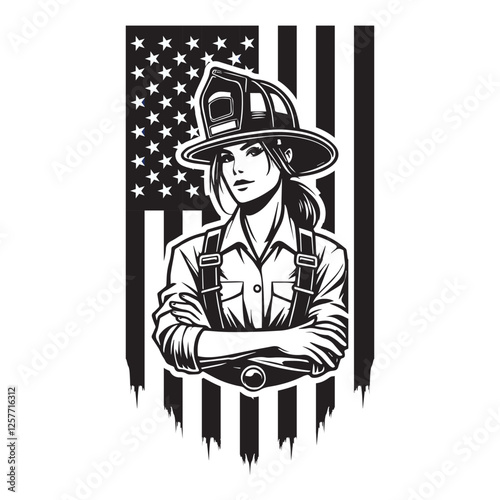 Fire department vector illustration, American Flag firefighter clipart Design
