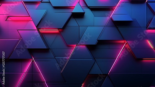 Abstract Geometric Pattern with Neon Pink and Blue Lighting