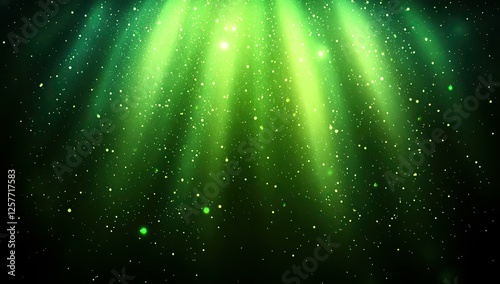 Luminous Green Abstract Background with Sparkling Dust and Light Rays