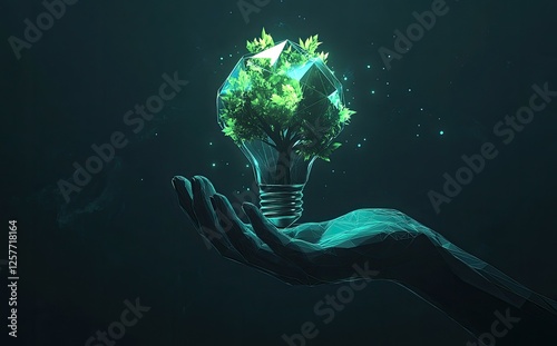 A Hand Holding a Light Bulb with a Tree Growing Inside Representing Green Energy and Sustainable Ideas