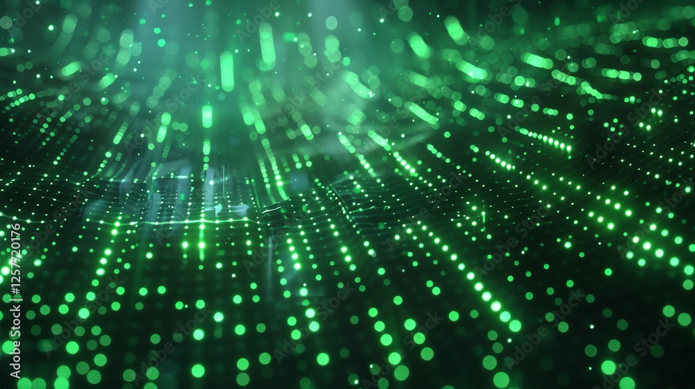 Abstract background with glowing green dots and lines. Futuristic technology concept. 3D rendering. Abstract background with glowing green dots and lines. Futuristic technology concept. 3D rendering.