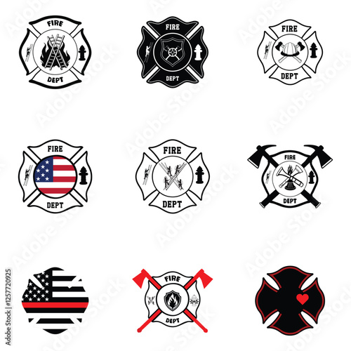 Fire Department Badge vector illustration, firefighter clipart Design Bundle

