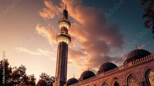 Ramadan Majestic Mosque Under Moving Clouds Timelapse