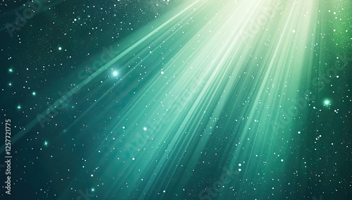Celestial Light Rays Shining Through a Starry Teal Night Sky