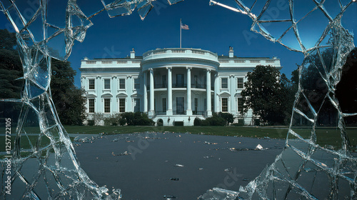 The White House seen through shattered glass - pessimistic view on future of democracy