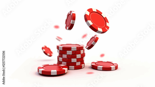 A dynamic vector illustration of red and white poker chips floating in mid-air, representing gambling, casinos, and betting.