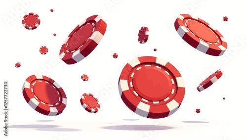 A dynamic vector illustration of red and white poker chips floating in mid-air, representing gambling, casinos, and betting.