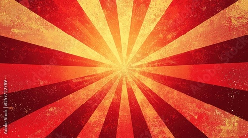 Vibrant Red and Yellow Sunburst Background with Grunge Texture Effects