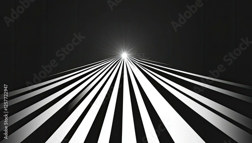 Abstract Black and White Striped Road Leading to a Bright Light Source