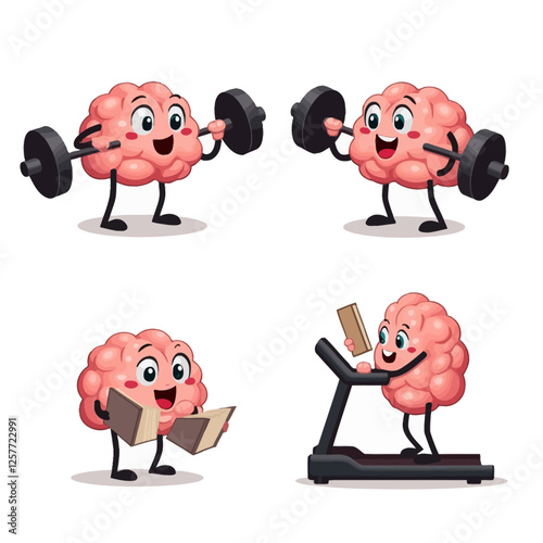  A creative vector of an animated brain lifting weights and reading books, representing knowledge, learning, and mental strength. Ideal for educational and motivational content.