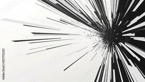 Abstract Black and White Lines Converging to a Central Point Creating a Dynamic and Energetic Composition