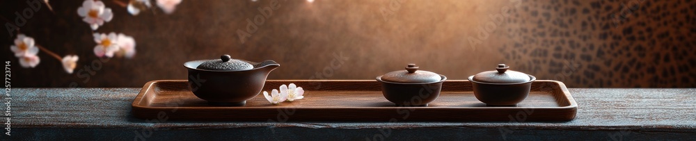 Luxurious tea set composition with elegant minimalist design for tranquil decor Luxurious tea set composition with elegant minimalist design for tranquil decor